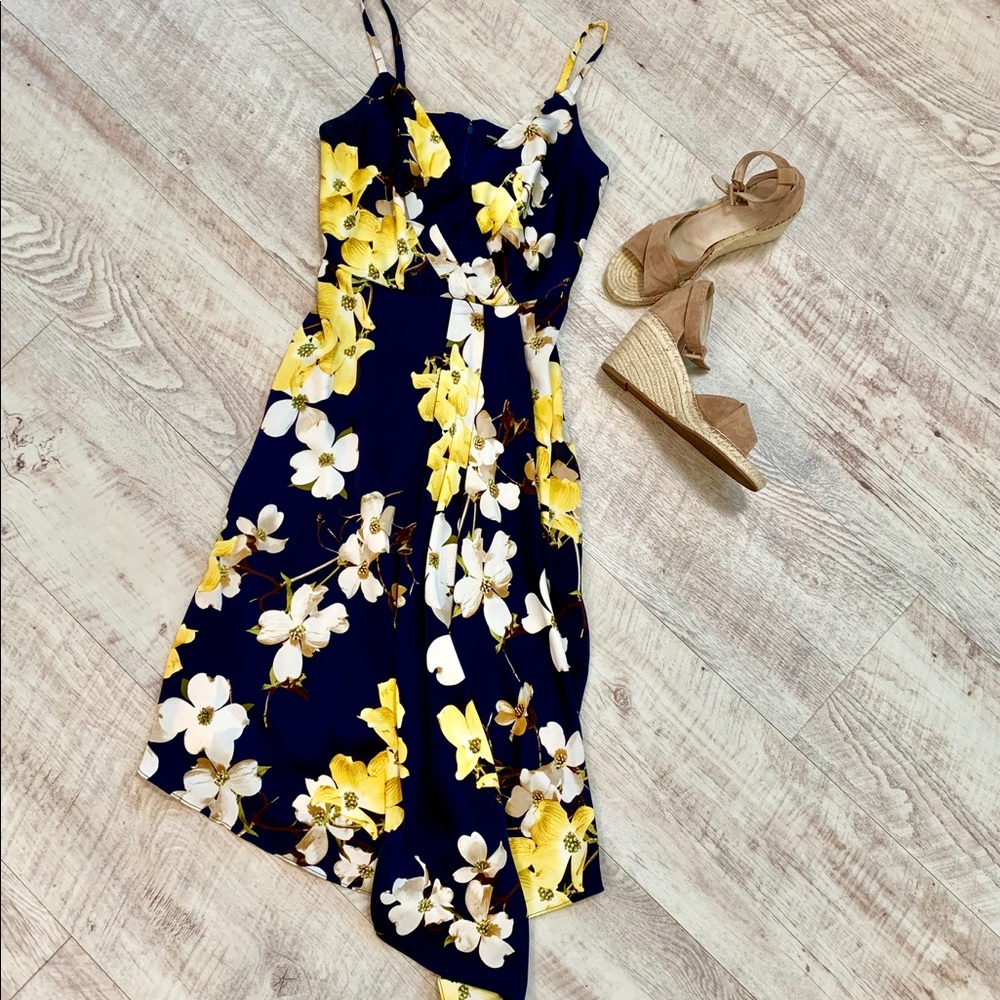 Maggy London Navy Floral Charmeuse Slip Dress, 8